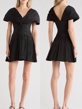 NWT Simkhai Avarie Black Pleated V-Neck LBD Mini Dress Sz 4